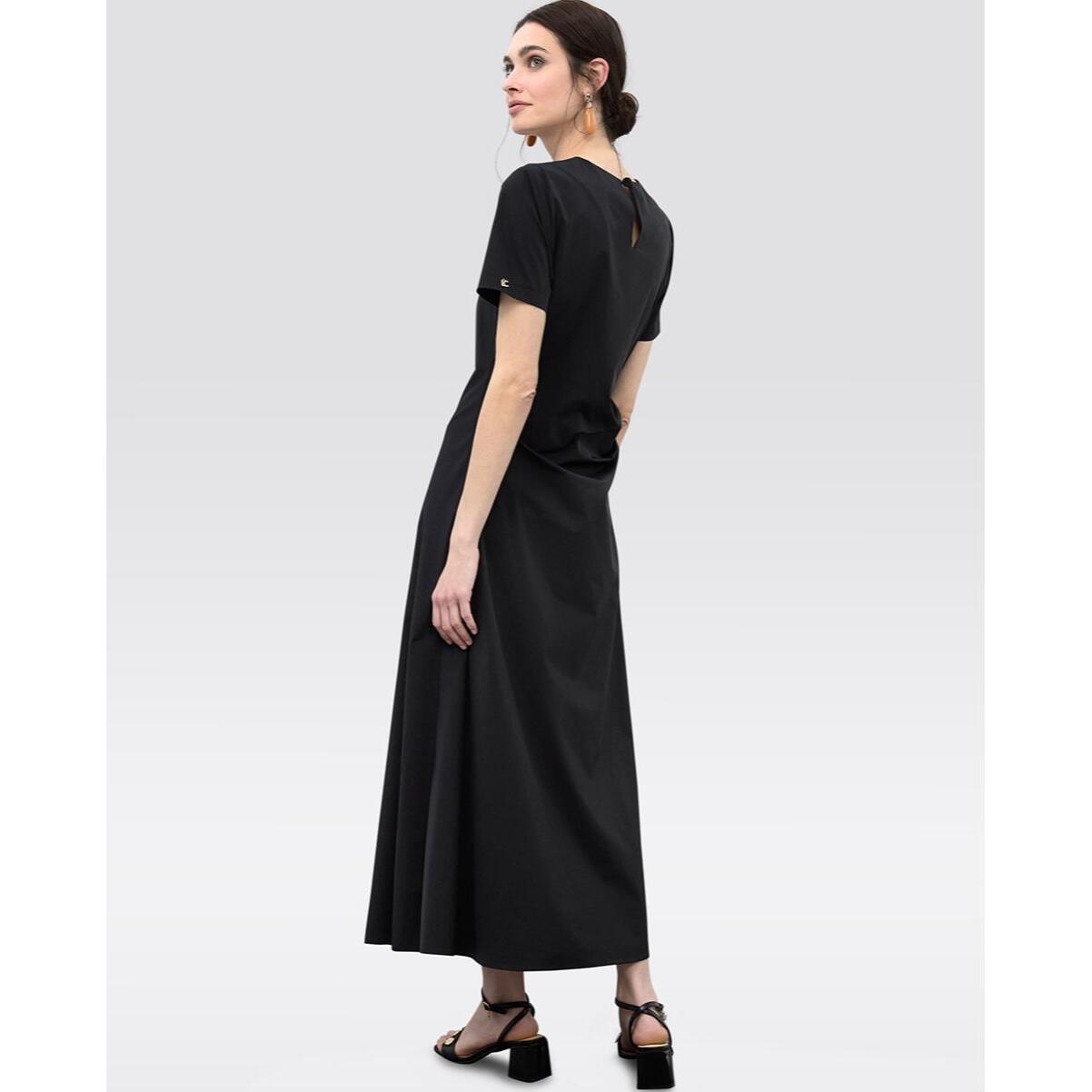 Abito midi elastico a maniche corte con vita arricciata