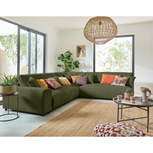 Garance - canapé modulable d'angle droit - 6 places - en velours côtelé - Vert