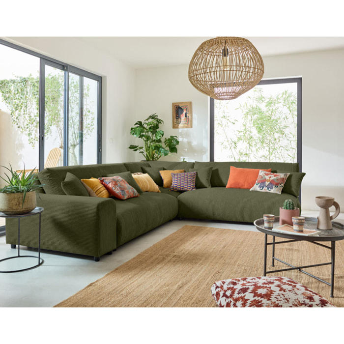 Garance - canapé modulable d'angle droit - 6 places - en velours côtelé - Vert