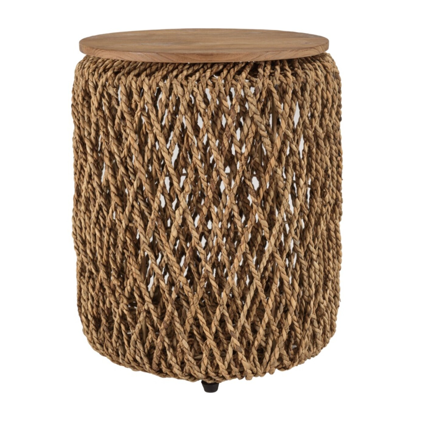 SIXTINE - Table d'appoint ronde diam40 rotin plateau bois teck recyclé