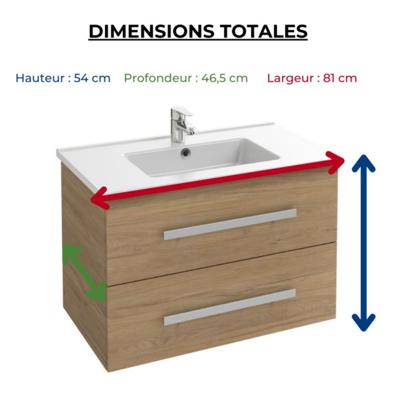 Meuble vasque Ola Up chêne + colonne + miroir et spots
