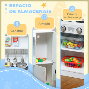 Cocina de Juguete Cocina para Niños de +3 Años Cocinita Infantil de Madera con Accesorios para Cocinar Pizarra Máquina de Hielo y Teléfono 83,8x26,8x81 cm Blanco