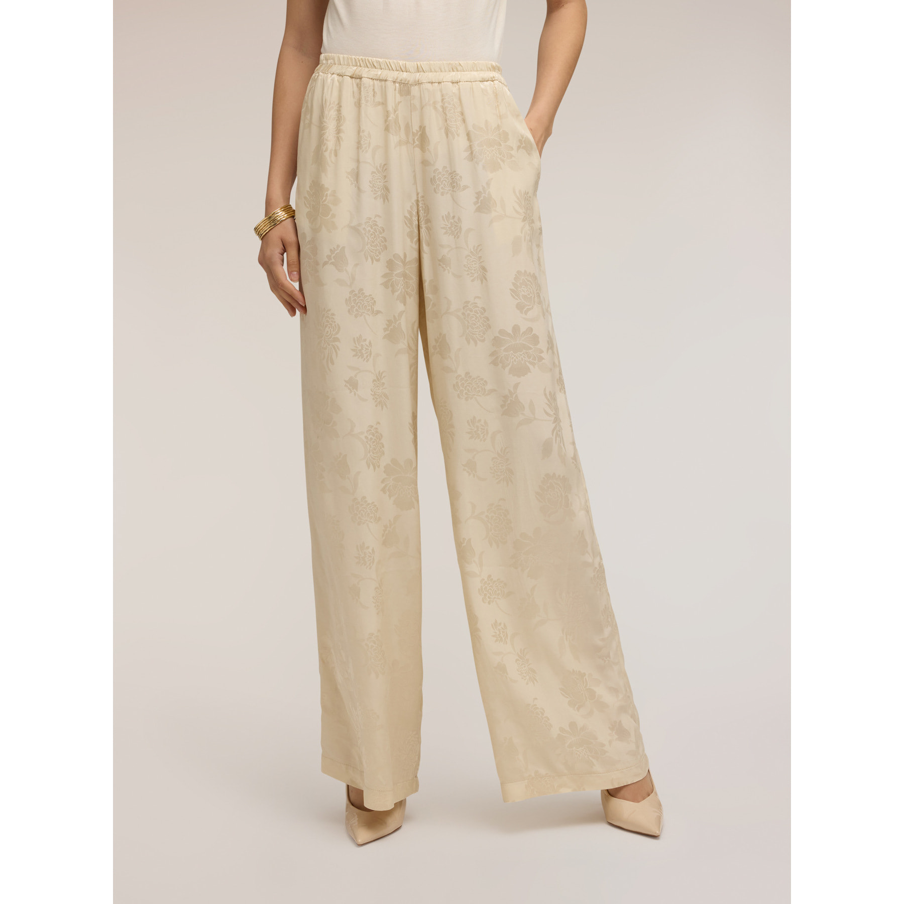 Motivi - Pantalones palazzo en raso jacquard - Beige