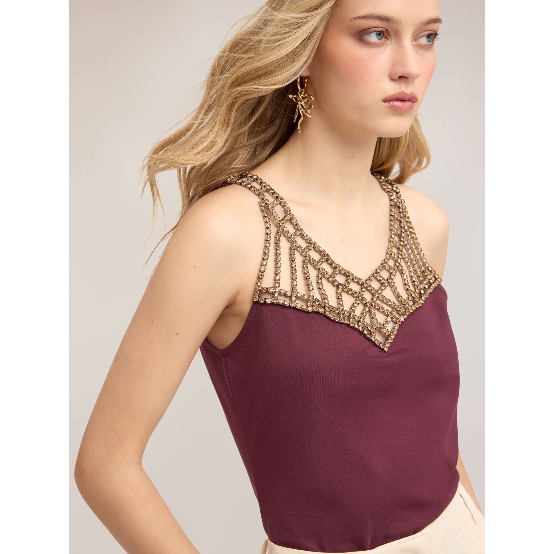 Motivi - Top con strass a rete - Viola
