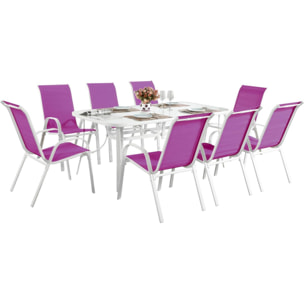 Table et chaises de jardin en textilène "Cordoba XL 180" - Phoenix - 8 places - Fuschia