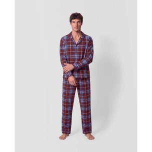 Pijama largo camisero algodón cuadro sauron burdeos