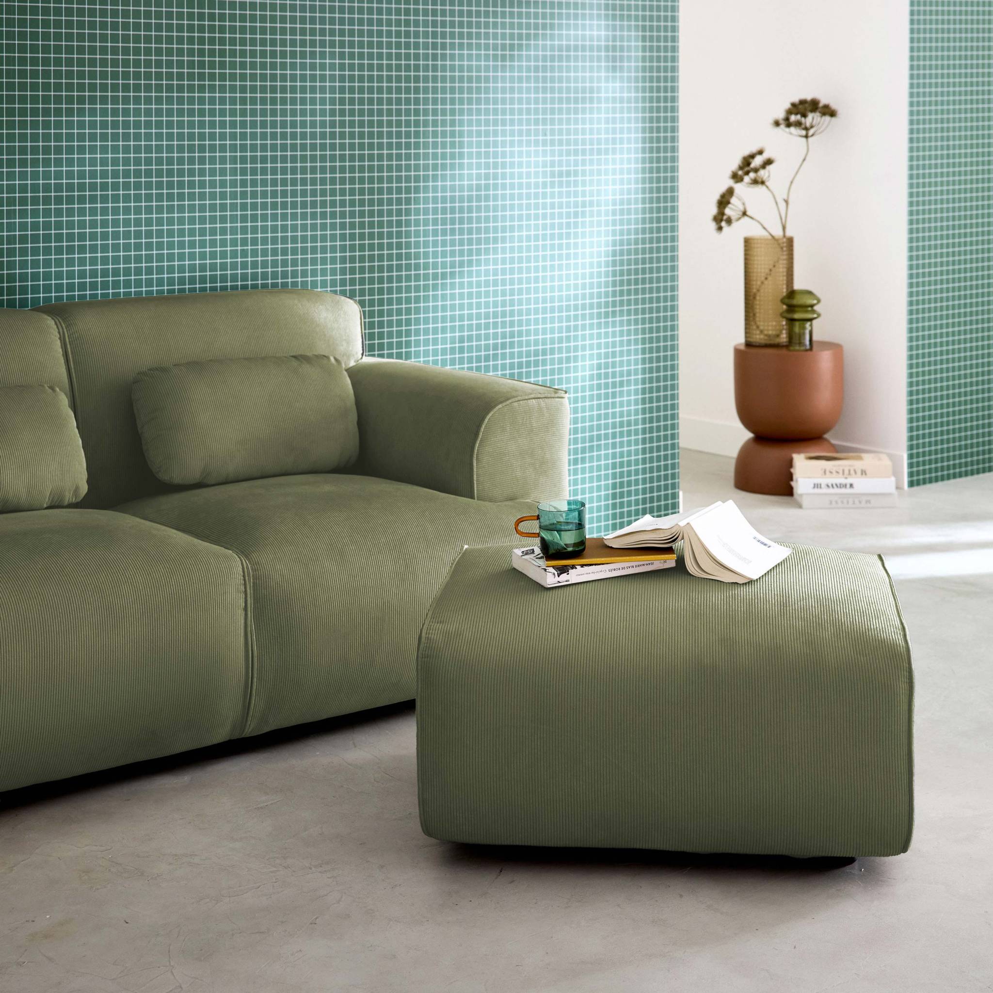 Pouf, repose-pieds pour canapé 2 places velours côtelé WALLAS