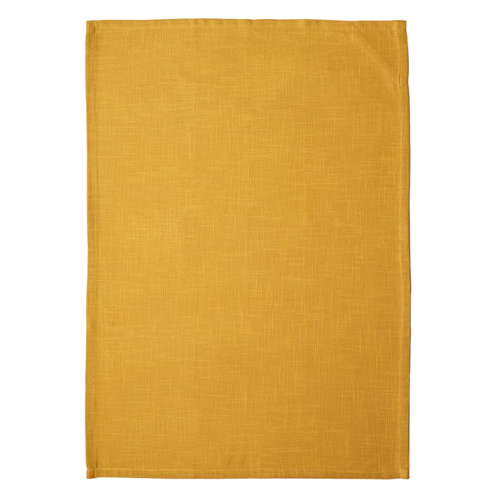Torchon de cuisine en coton uni aspect tissé - Jaune Ocre