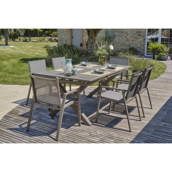 FLORIDE - Ensemble repas de jardin 6 places en aluminium quartz