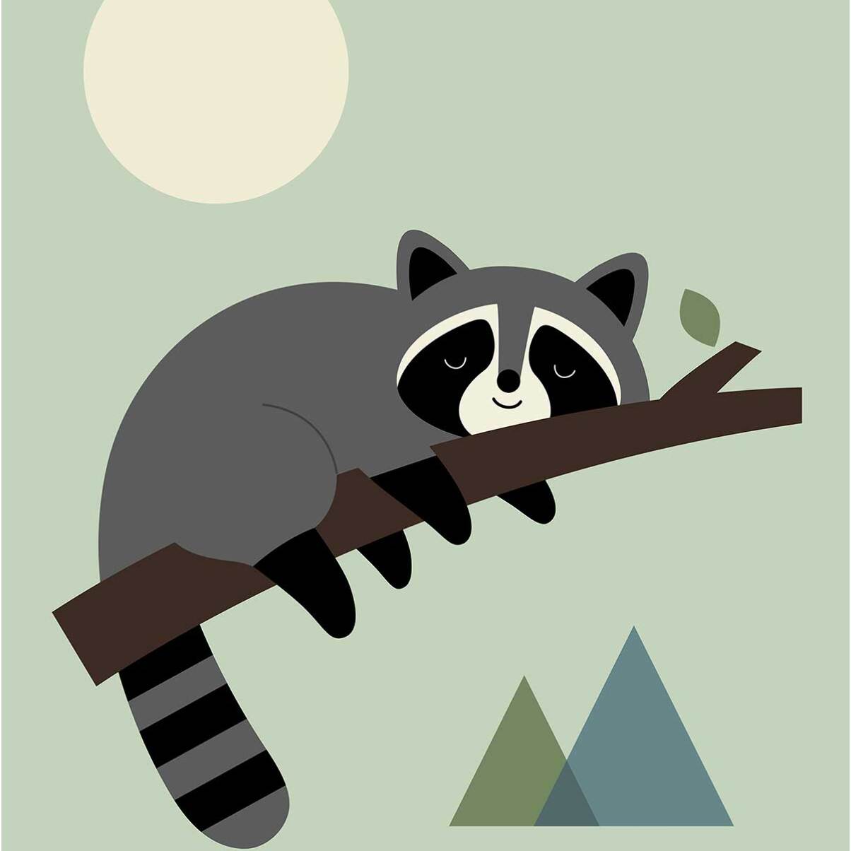 Affiche enfant raton sur sa branche  Affiche + cadre en bois - Chêne