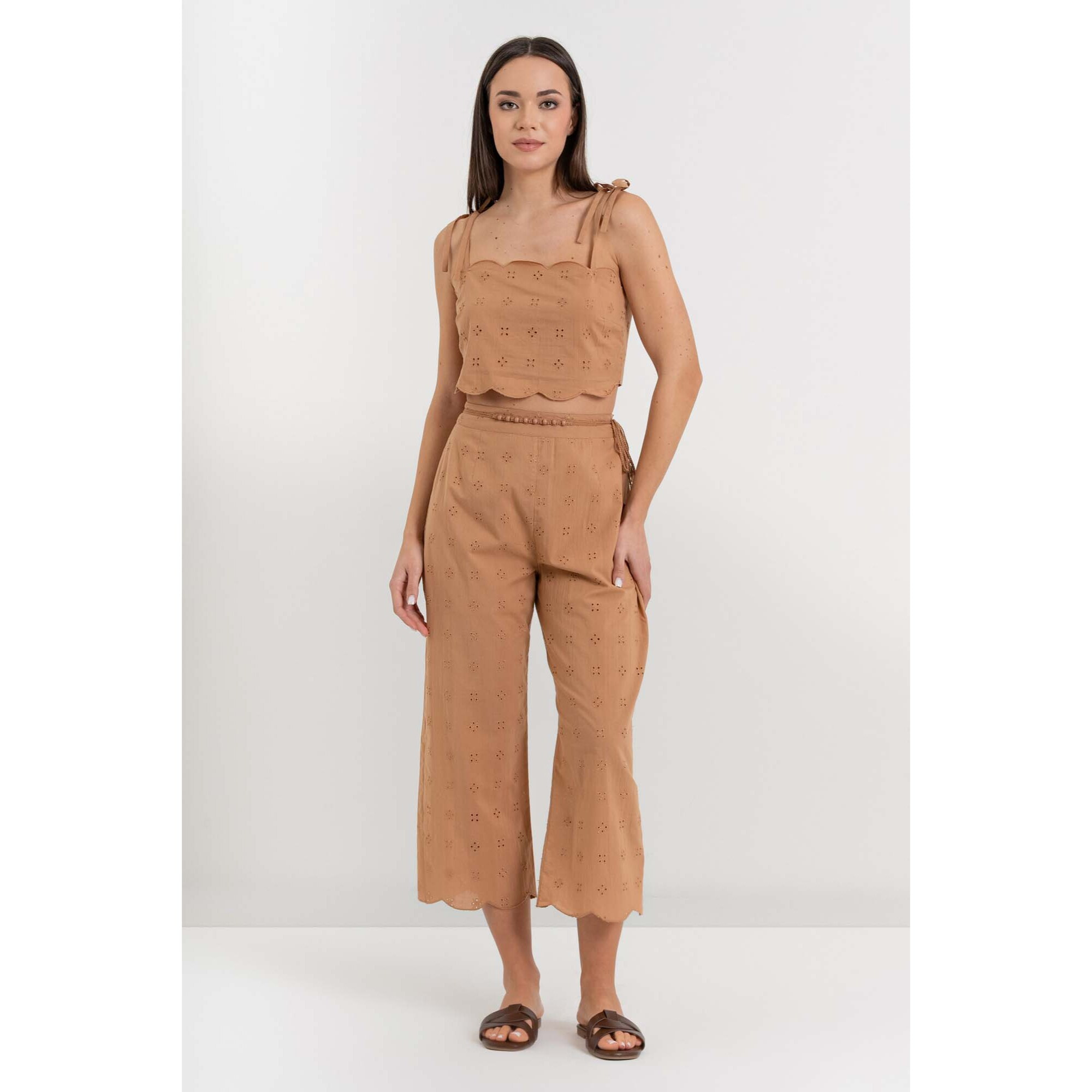 Kocca - Pantaloni ampi a vita alta in cotone traforato Donna