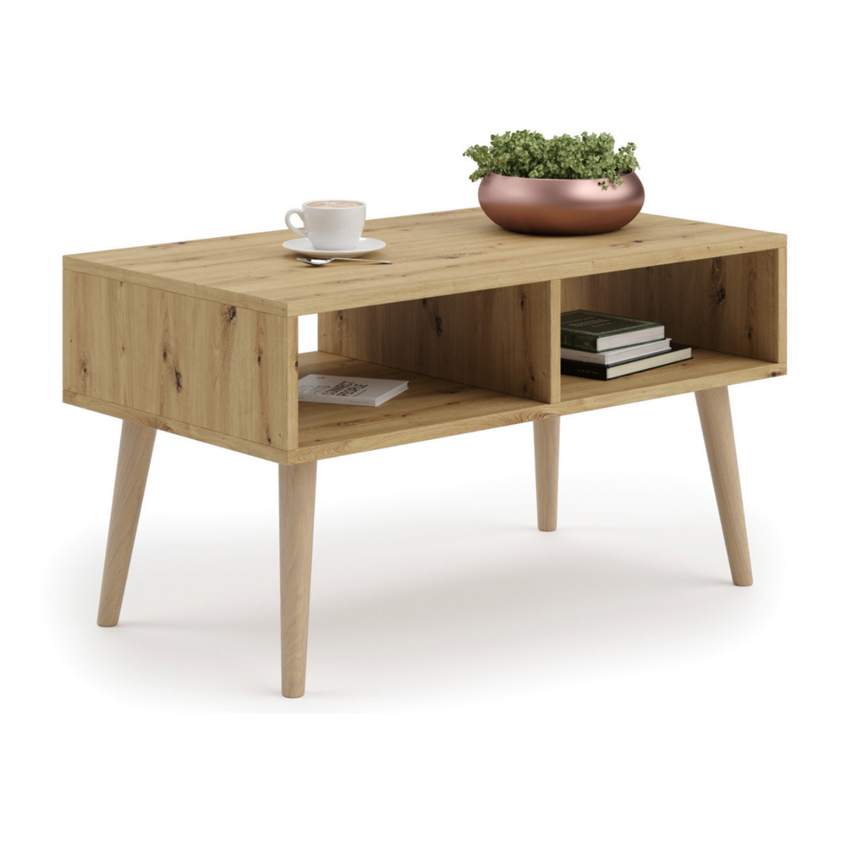 Tavolino da salotto SANDI scandinavo rovere Artisan con ripiano