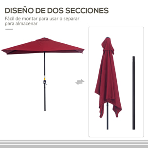 Sombrilla Semicircular 230x130x245 cm Parasol de Pared con Manivela Jardín Rojo