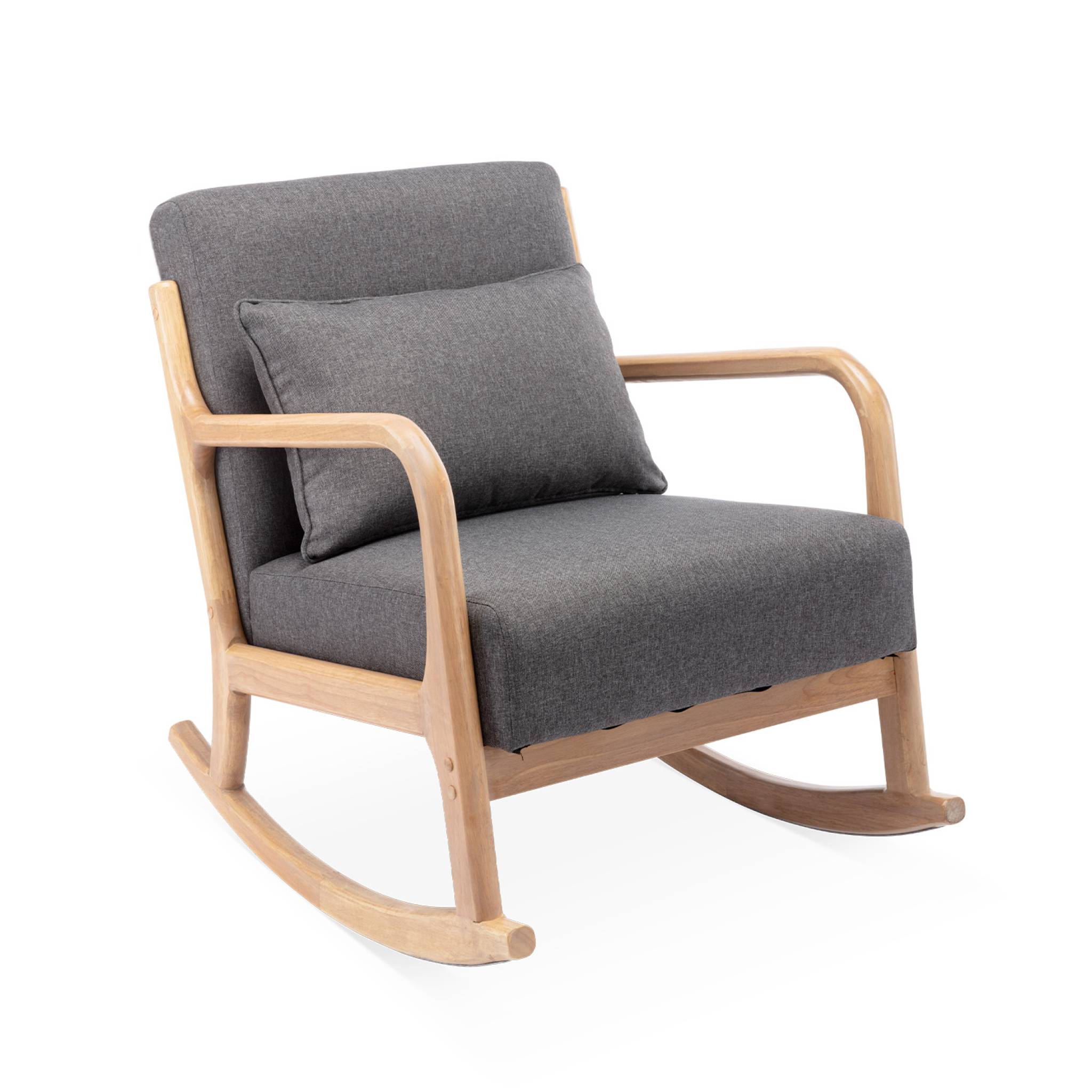 Fauteuil à bascule design en bois et tissu. 1 place. rocking chair scandinave. gris foncé