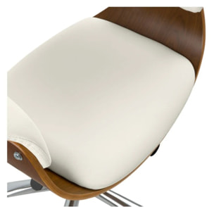 Chaise de bureau pivotante en bois et PU blanc - Basile