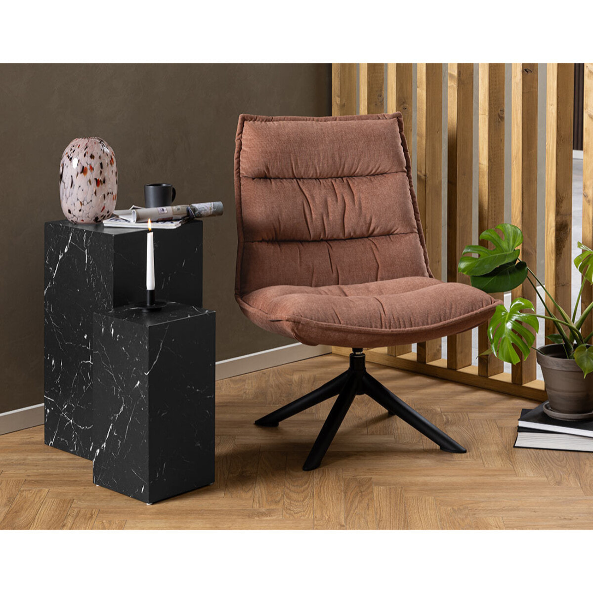 Mellow - fauteuil pivotant - en tissu - pieds en acier - Rose