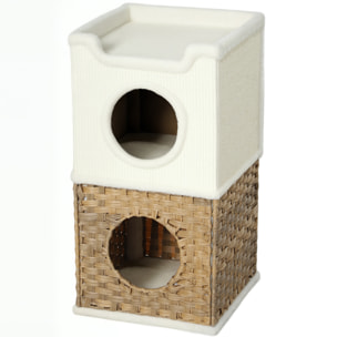 Tour à griffer pour chat 3 niveaux - 2 niches, panier observation- H.75,5 cm - résine tressée sisal