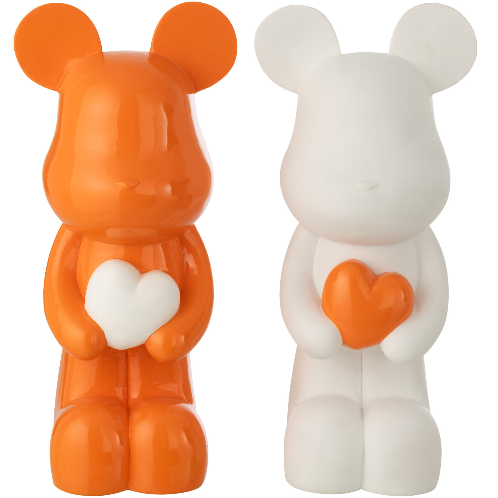 J-Line Ours Coeur décoratif - polyrésine - blanc/orange foncé - large - 2 pièces