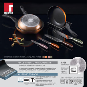 Bateria de cocina 7 piezas MAGEFESA Kenia de acero vitrificado con juego de sartenes (20/24 cm) BERGNER Neon Classic en aluminio forjado