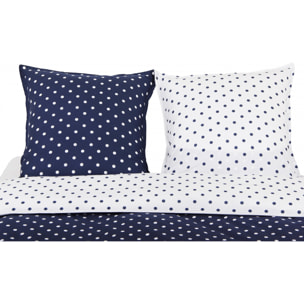 Housse de couette + taie(s) oreiller "Pois marine" 100% coton imprimé.