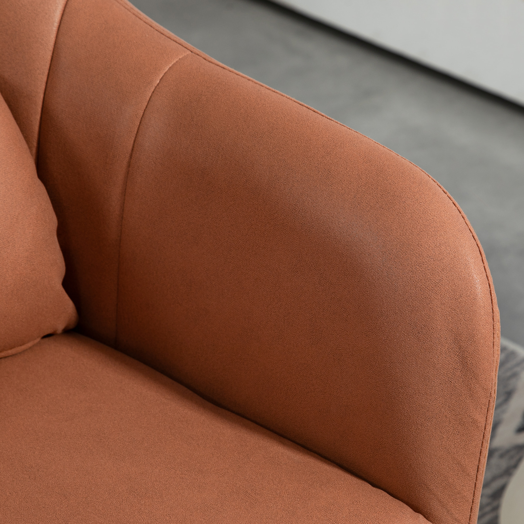 Fauteuil lounge design grand confort coussins lombaires hauteur réglable pivotant 360° piètement métal chromé lin marron