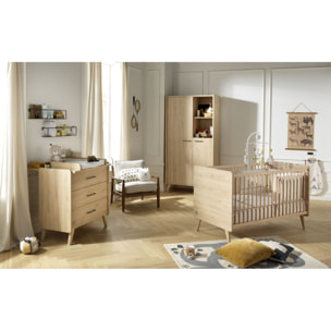 Chambre bébé évolutive Arty, Lit 140x70 et Commode à langer - Chêne suave