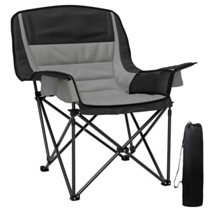 Chaise de camping pliante rembourrée - porte-gobelets, poches latérales rangement - sac transport inclus - gris noir