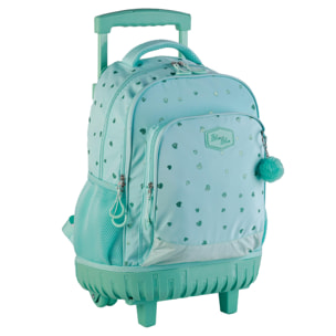 Trolley Fijo Compacto Doble Cuerpo Gran Capacidad Blin-Blin Corazones Menta. CON ACCESORIO POM-POM.