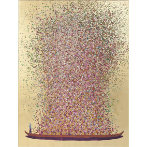 Tableau Touched fleurs pirogue 40x50cm doré et rose Kare Design