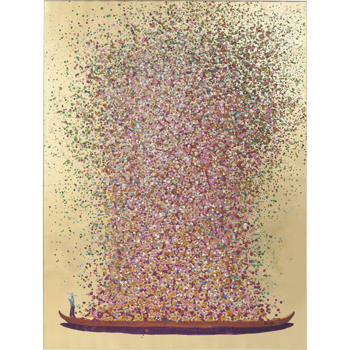 Tableau Touched fleurs pirogue 40x50cm doré et rose Kare Design