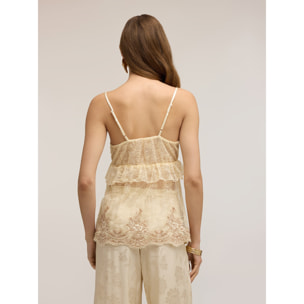 Motivi - Top in pizzo con scollo a V - Beige