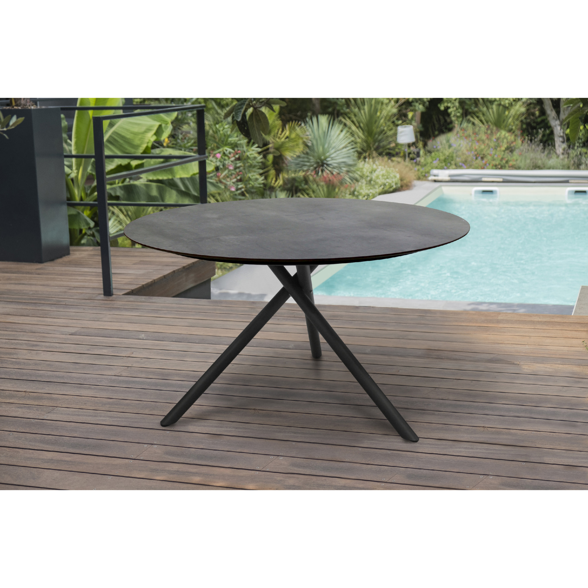 PILAT - Table de jardin ronde en aluminium gris anthracite