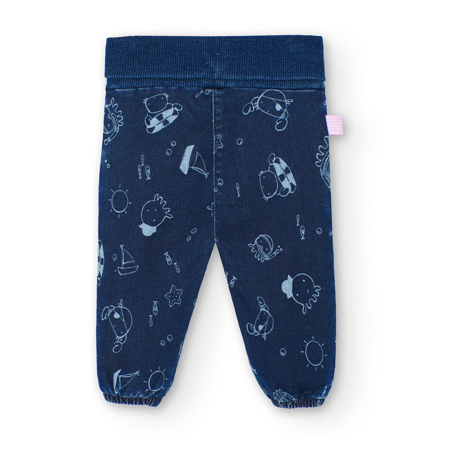 PantalÃ³n denim estampado niÃ±a reciÃ©n nacida, azul marino