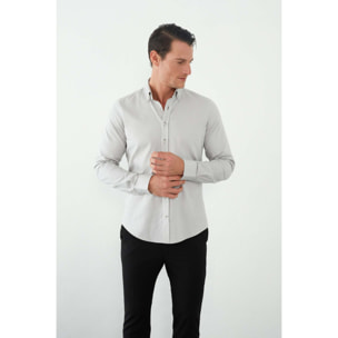 camicia uomo 1 bottone button down slim Oxford unito Grigio Medio