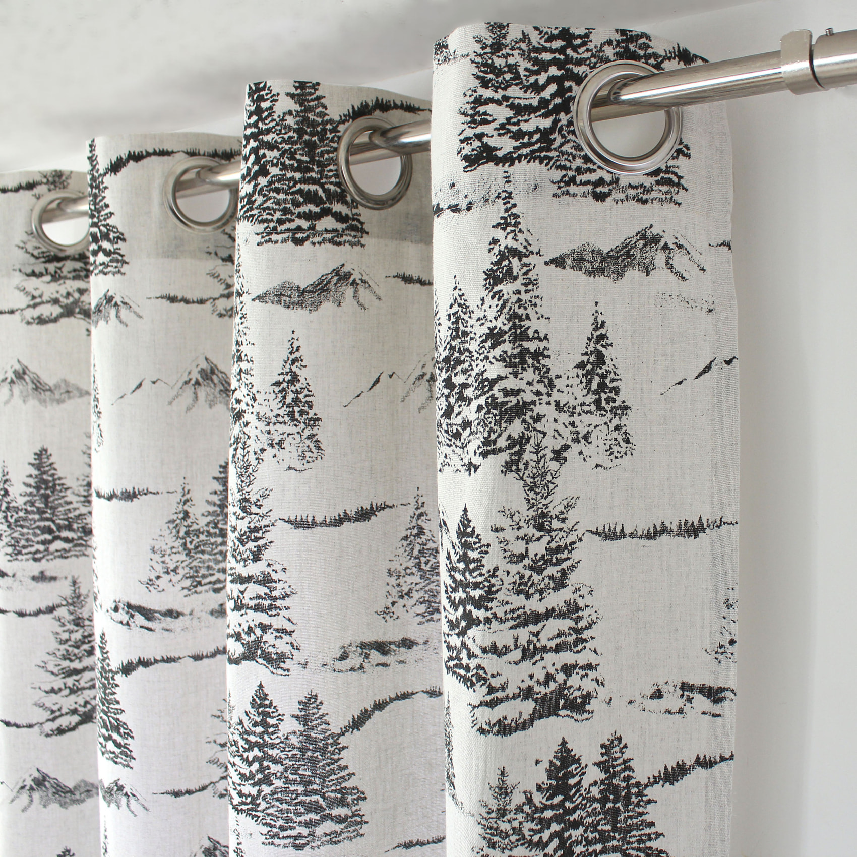 Rideau imprimé montagne en coton recyclé - Gris anthracite