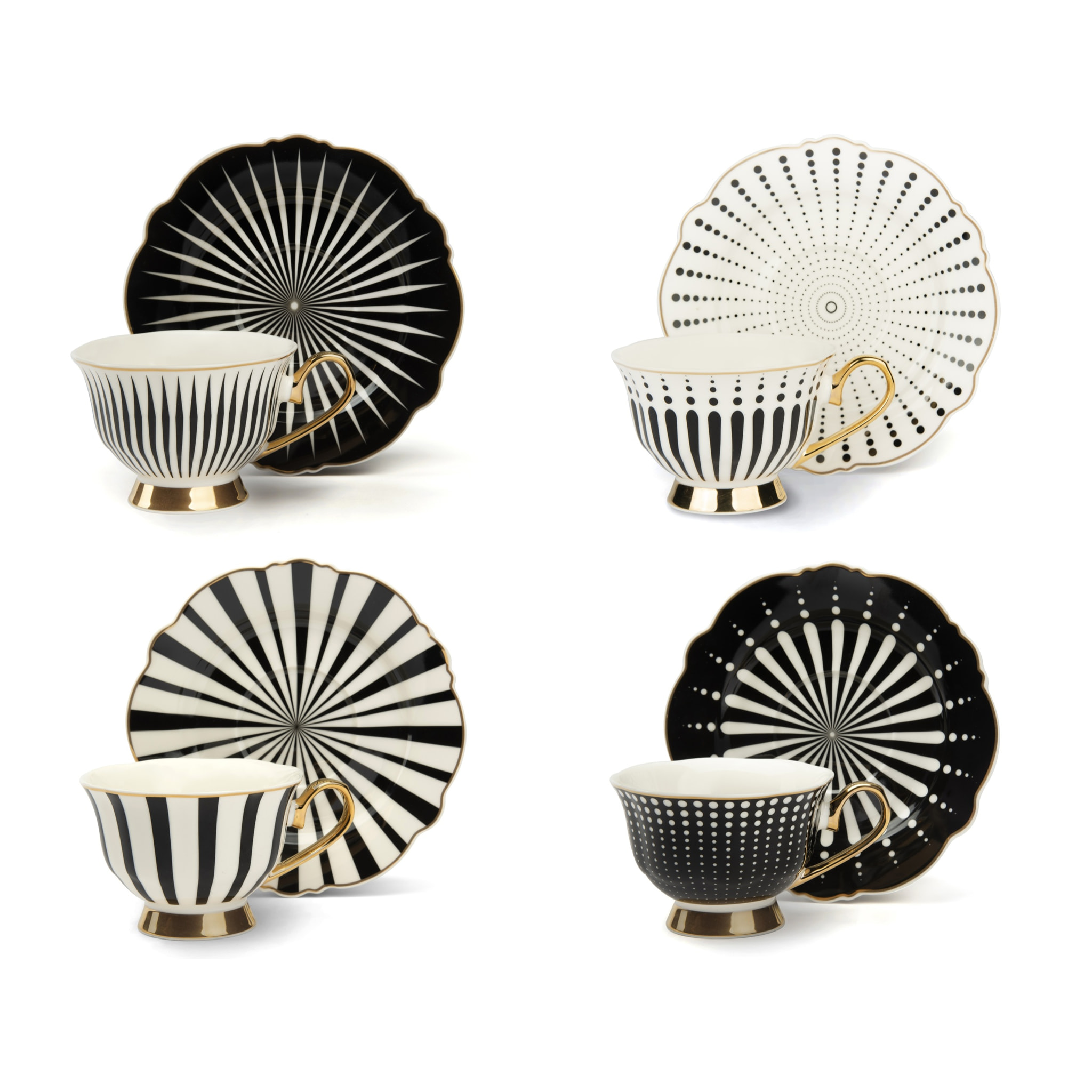 Set 4 Tasses à Thé avec Soucoupes Excelsa – Alice, New Bone China Multicolore