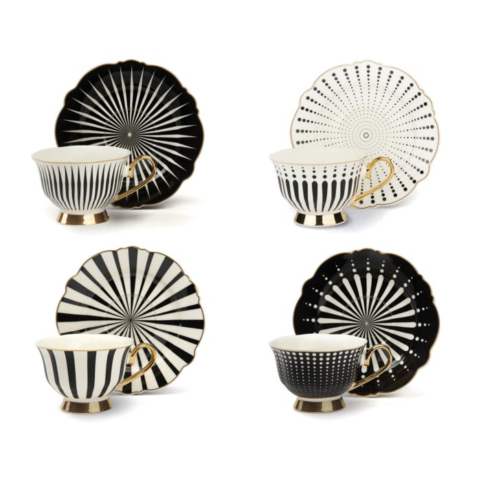 Set 4 Tasses à Thé avec Soucoupes Excelsa – Alice, New Bone China Multicolore