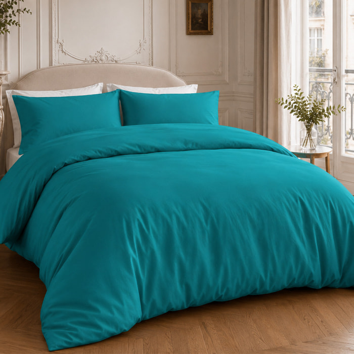 Drap housse 100% percale de coton bleu sarcelle- Finesse