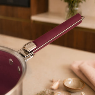 Set de 3 casseroles en acier inoxydable et poignée amovible lie de vin AGLAE