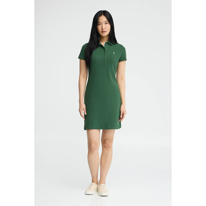 Vestido corto verde botella de manga corta con cuello polo y logo Rigby Go