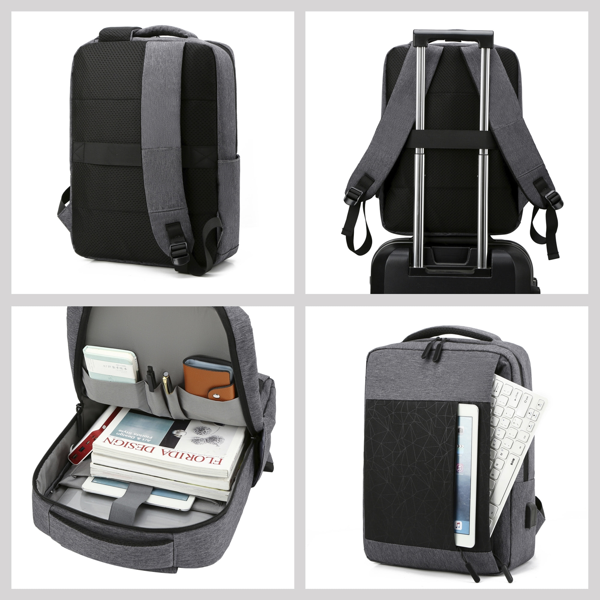 DAM Zaino per laptop  con interfaccia di ricarica USB. 30x11x42 cm. Grigio