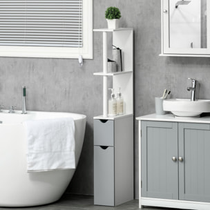 Columna de Baño Mueble de Baño con Puertas y Estantes Abiertos Armario de Baño Estilo Moderno 15,2x29,8x118 cm Blanco y Gris