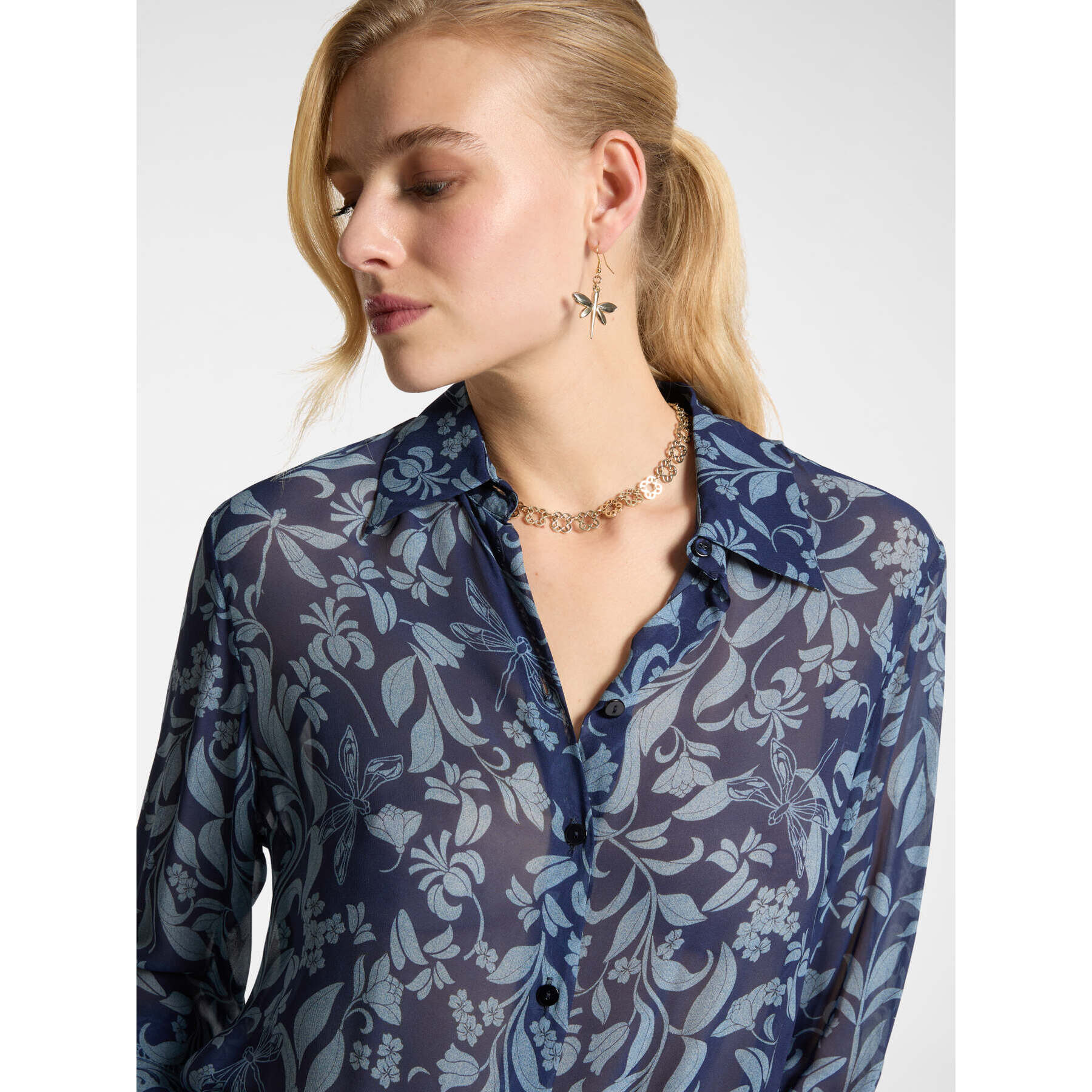 Elena Mirò - Camicia dalla stampa foliage - Blu