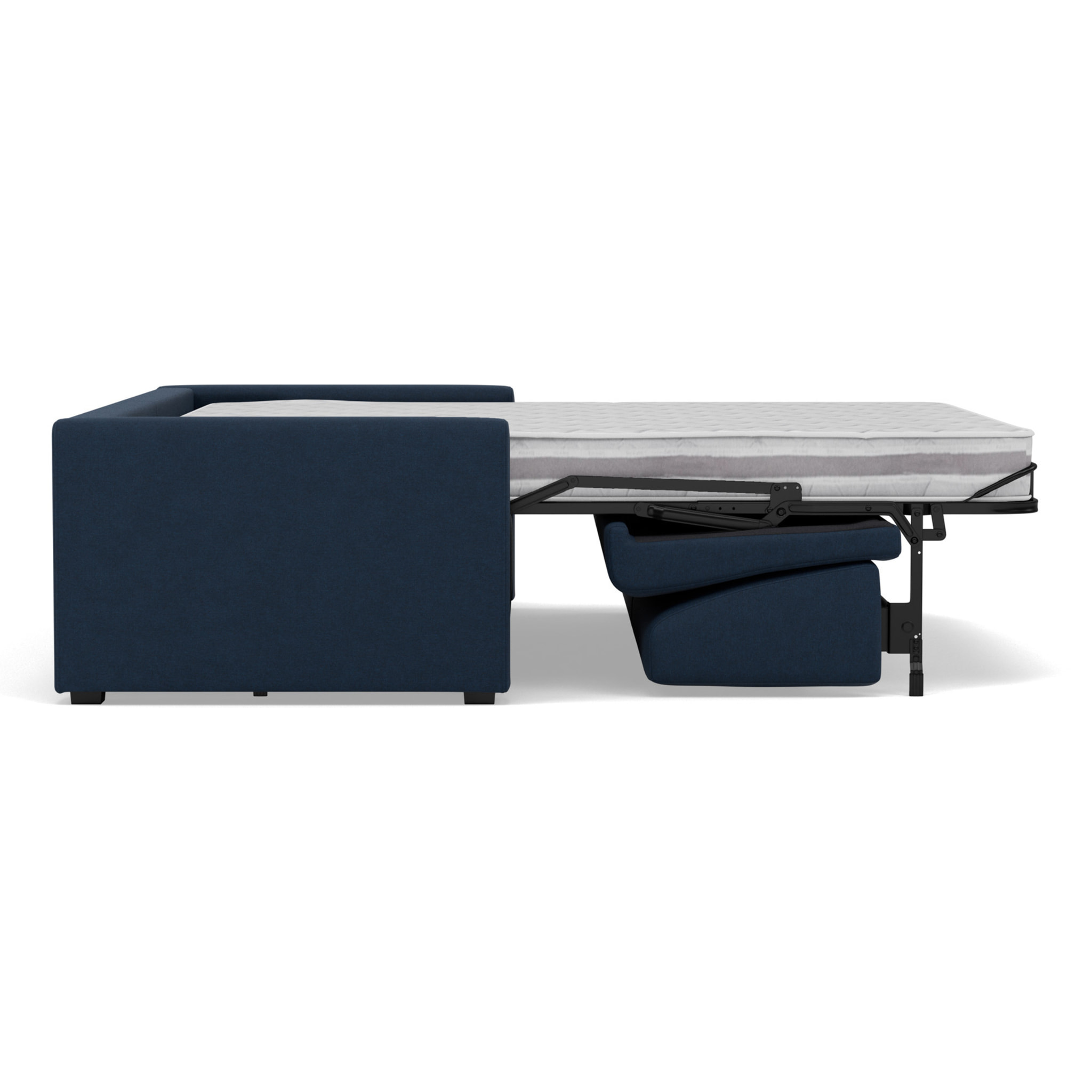 Julia - canapé 3 places convertible couchage quotidien matelas 14 cm en tissu - Bleu marine