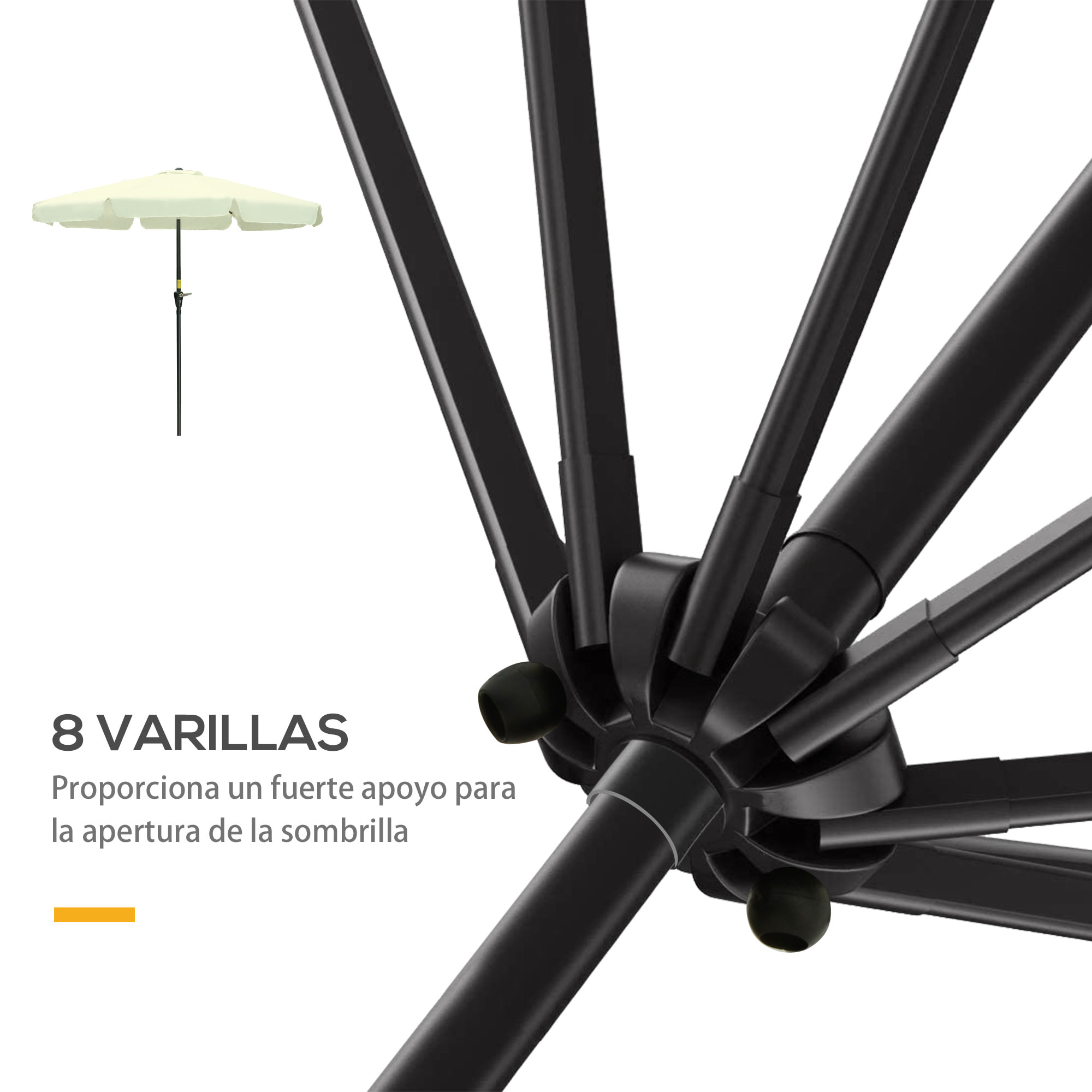 Sombrilla Terraza Exterior Ø266 cm Sombrilla de Jardín Inclinable con Protección UV50+ Poste de Aluminio y Manivela Parasol para Patio Terraza Beige