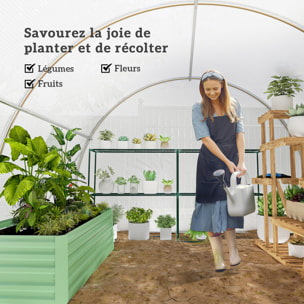 Serre tunnel 13,5 m² dim. 4,5 x 3 x 2 m - 6 fenêtres, porte zippée enroulable - acier galvanisé PE haute densité blanc