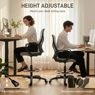 Chaise de bureau assise haute réglable pivotant 360° maille respirante gris
