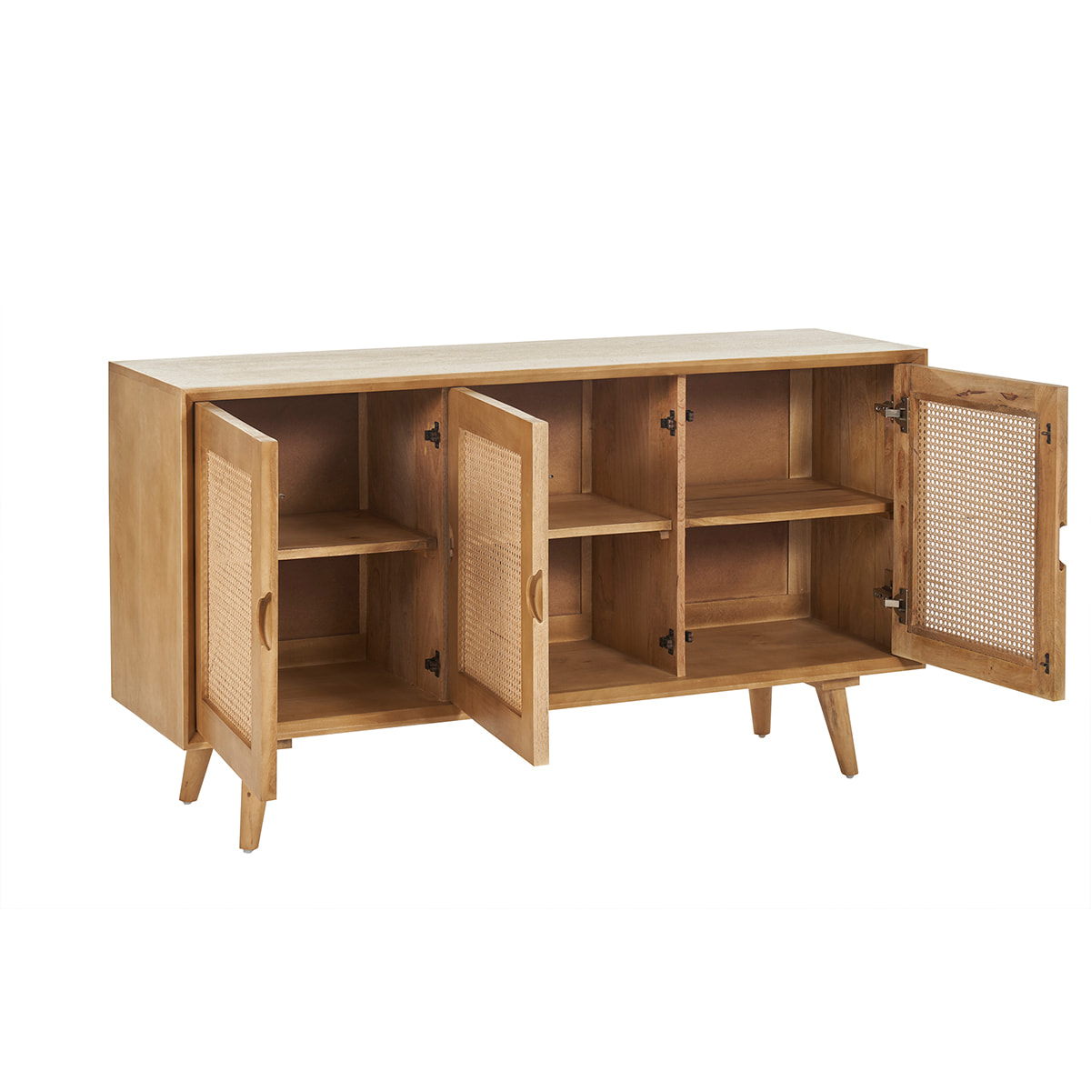 Buffet en bois manguier et cannage rotin 3 portes L145 cm LAKA