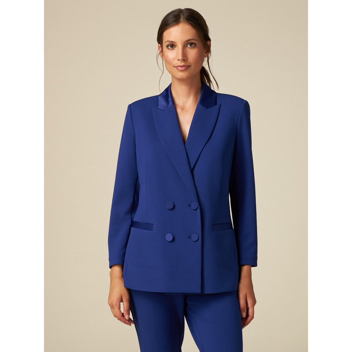 Oltre - Blazer con detalles de raso - Azul