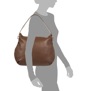 FIRENZE ARTEGIANI Borsa a Spalla da Donna Acerenza. Vera Pelle Dollaro Made in Italy 38x8x27 Cm. colore marrone